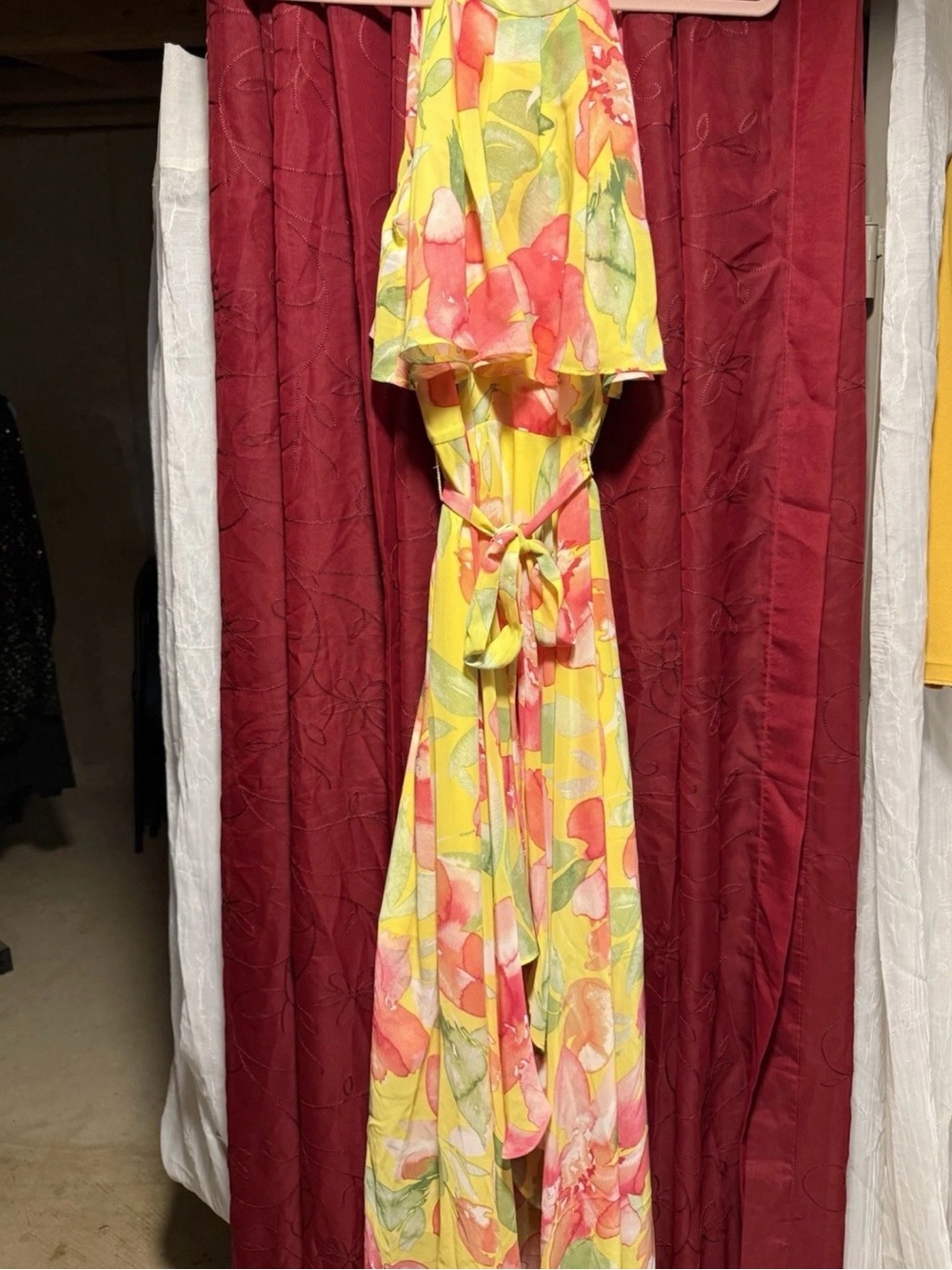 Eliza J Yellow Floral Halter Maxi Dress with Coral Accents - Picture 2 of 12